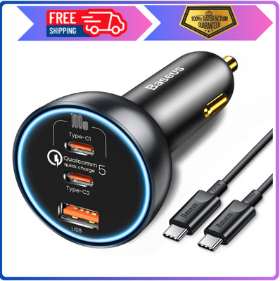 Baseus 160W Car Charger   3-Port USB-C, Fast Charge iPhone/Samsung/Mac