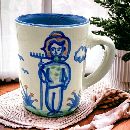 M.A. Hadley Farmers Wife  Coffee Cup Mug Signed 'The End' Art Stone Pottery
