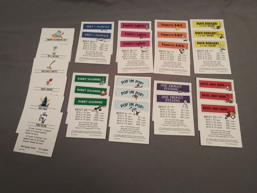 Looney Tunes Monopoly Replacement Cards Property Deeds 1999 Complete Set of 28