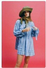 Urban Outfitters UO Jai Embroidered Babydoll Mini Frock Dress Blue Floral XS NWT