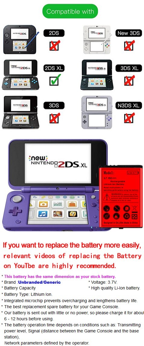 Boosting 1650mAh Replaceable CTR-003 Battery for Nintendo 2DS XL Console  JAN-001