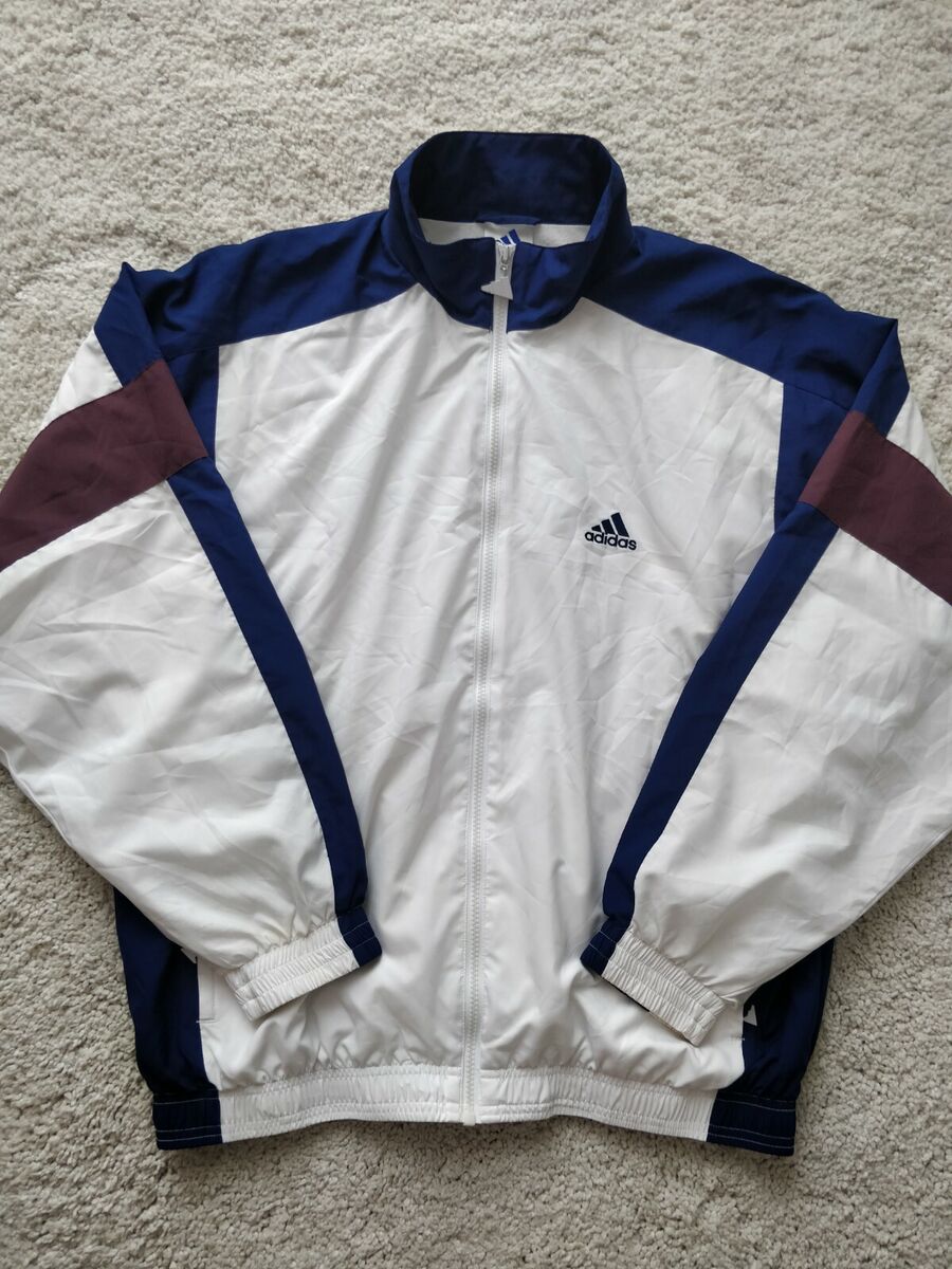 Adidas 90's Vintage Mens Track Top Jacket White Navy Blue Training Hype
