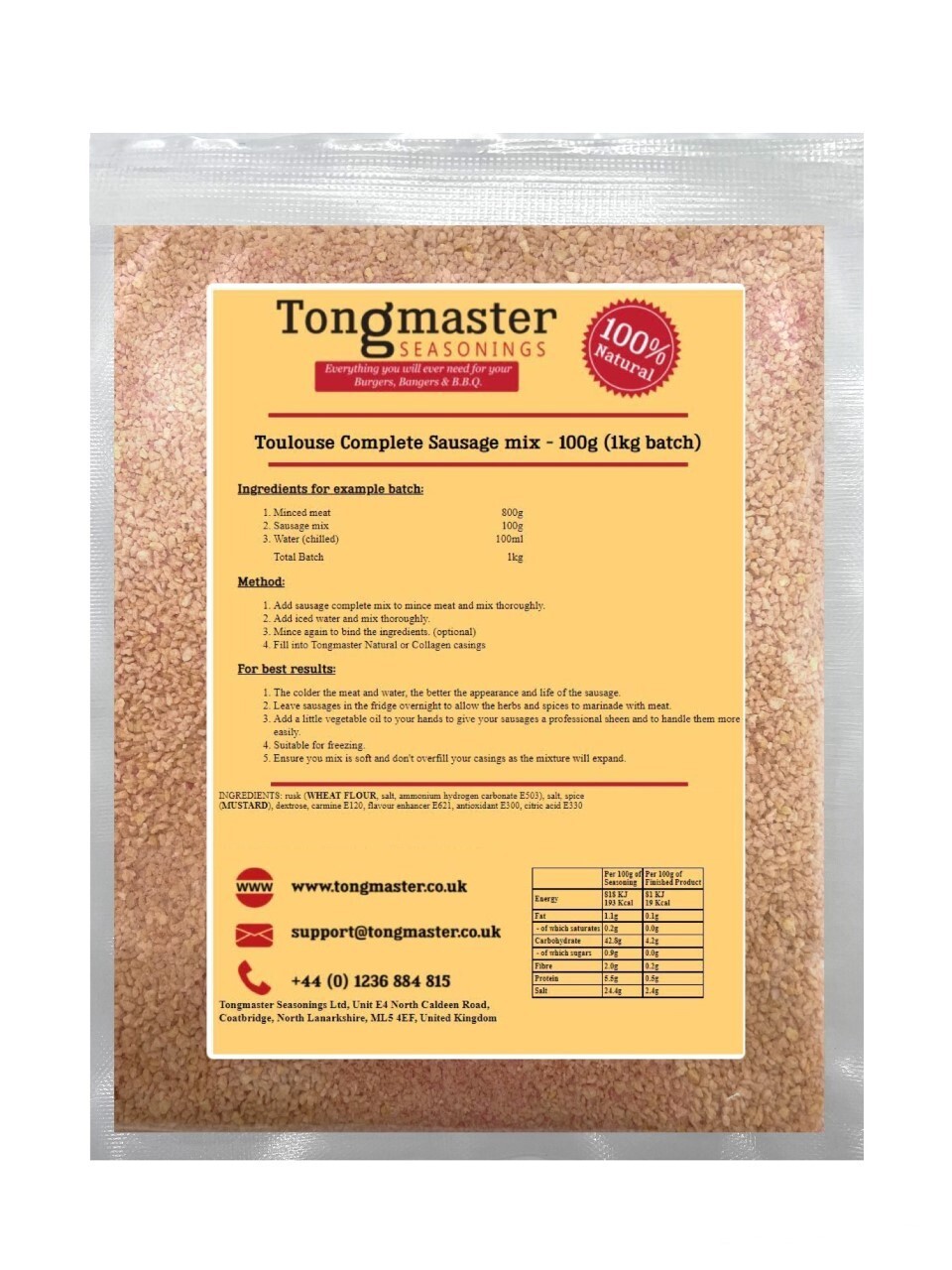 Toulouse Sausage Complete Mix - 100g (1kg Batch)