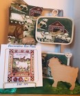 NEW 5 Piece Country Farm Animal Set, Tile Trivet,Linen Towel, Pot Holder & Mitt