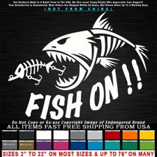 Fishing Angry Fish On  Bone Skull Skeleton Lure Boat #AB Decal Sticker 