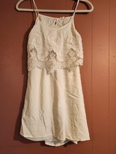 En Creme Women's Small White Sundress w/Lace and Adjustable Straps Open Back