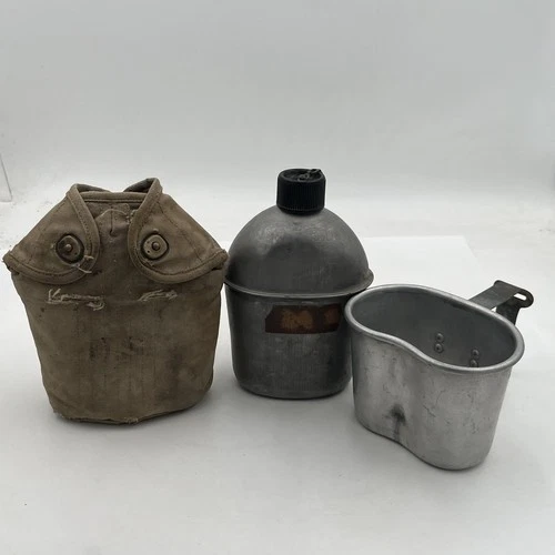 1945 WWII US Army Canteen Cover WW2 Cup Canteen Original Military Mismatched Set