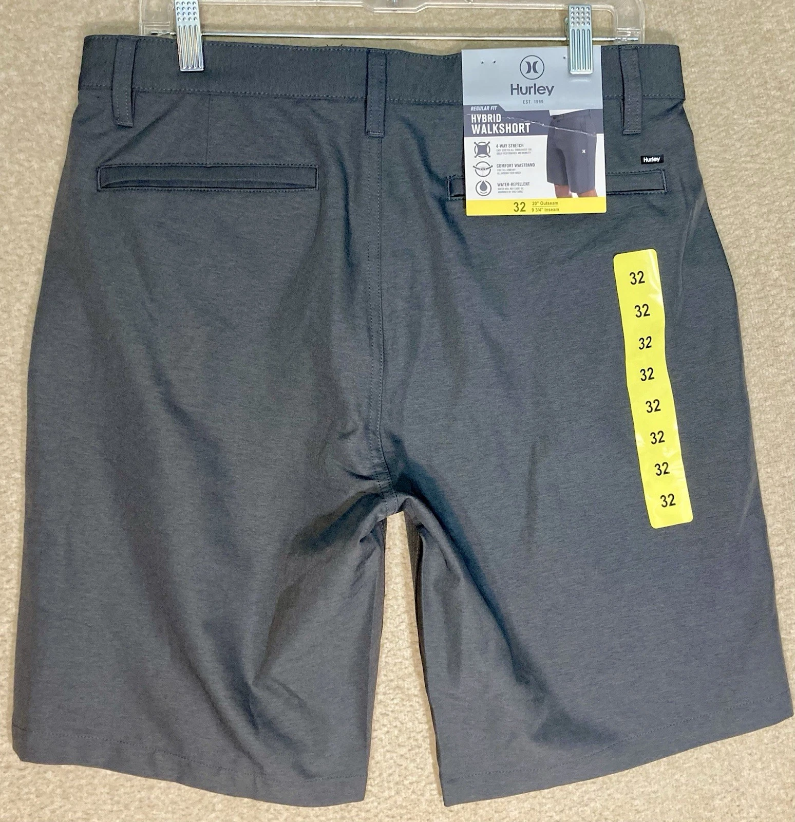 Hurley Hybrid Walkshort Shorts Mens Size 32x9.5 Dark Gray Stretch Golf NEW NWT