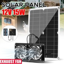 Solar Panel Fan Kit Exhaust Fans Dual Fan Vent Ventilation Coop Greenhouse Fan