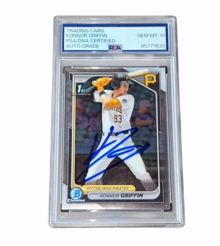 Konnor Griffin Signed Card 1st Bowman Chrome Auto Pittsburg Pirates PSA 10
