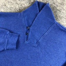 Orvis Mens Blue Cotton Pullover Sweatshirt Button Neck Collar Embroidered