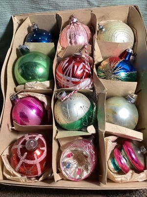 Vintage Christmas Ornaments UFO  Indent Mica Glitter Mixed Shinny Brite Lot