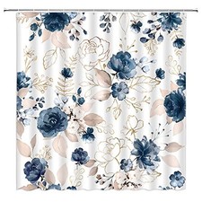 Blue Floral Shower Curtain Navy Blue Flower Elegant White Backgroud Modern