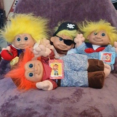 Russ Troll Kidz Lot of 4 Plush Dolls Snow White Skippy Sinbad Buckaroo 1999