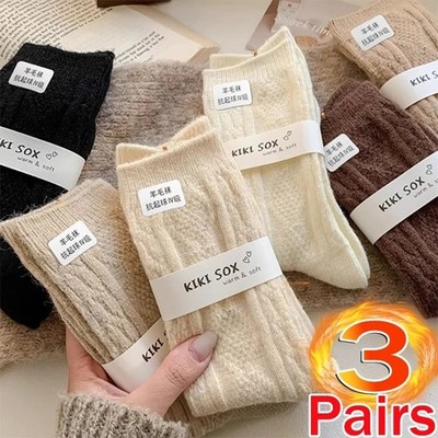 3 Pairs Japanese Cashmere Wool Socks for Women | Warm Winter Cozy Soft Crew Sock