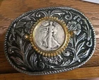 SOLID METAL Coin BELT BUCKLE with 1946 Walking Liberty Half Dollar Silver Coin