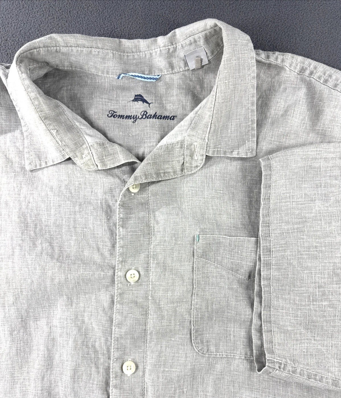 Tommy Bahama Men’s 2XL Tan 100% Linen Button Up Shirt Beach Resort Casual