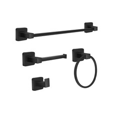 4-Piece Bathroom Hardware Set with Towel Bar Towel Ring Robe Hook Toilet Paper H