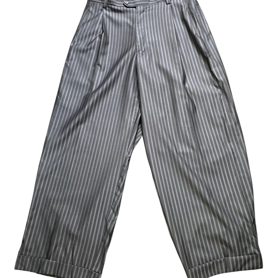 New Vtg 90s Wide Trouser Leg Suit 44L 32x29 Silk Wool Made In Italy - Image 4 of 4