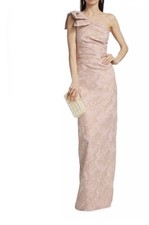 Rickie Freeman For Teri Jon Metallic Jacquard One Shoulder Column Gown Sz 6 $930