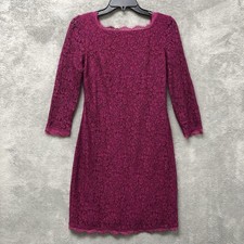 Adrianna Papell Womens Size 4 Burgundy Lace Above Knee 3/4 Sleeve Dress Formal