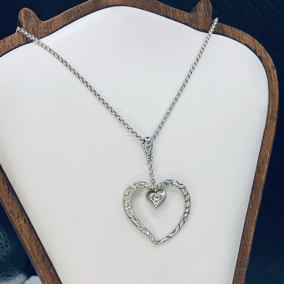 "Collar Brighton Abierto Doble Corazón Cristal Colgante Tono Plata 18""" Foto 2 de 4