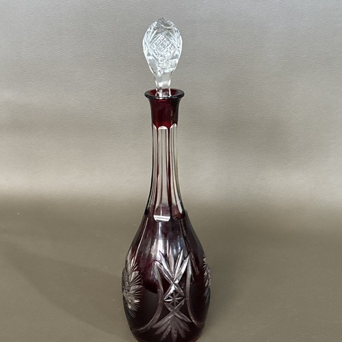 Red Bohemia Cut And Clear Crystal Decanter-Bottle 11” Tall - Picture 4 of 9