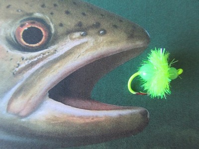 Steelhead / Trout / Salmon Egg Fly - #4 Hook - 6 pcs (Fl. Green) with Egg Oil