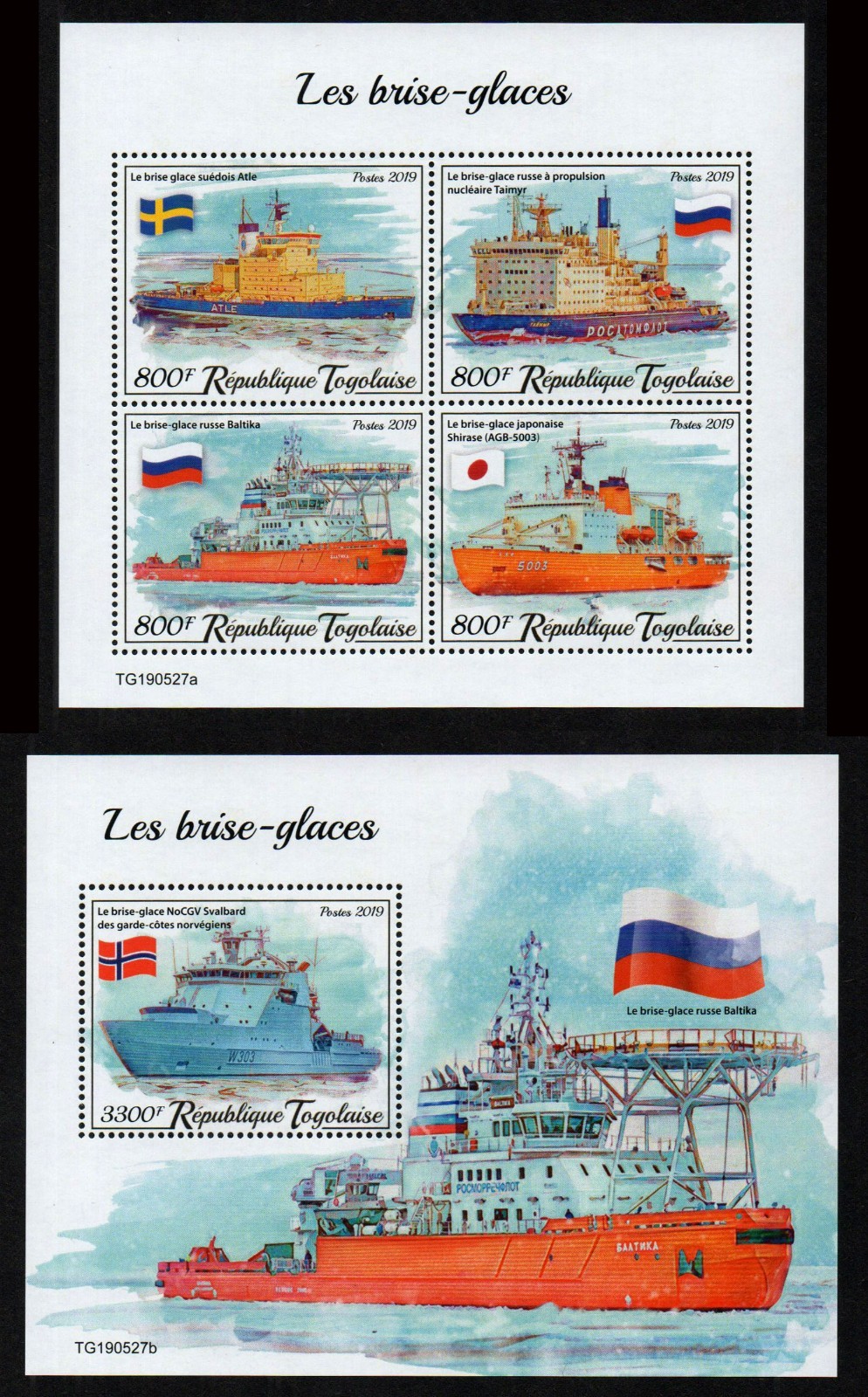 TOGO, MNH MINI SHEETS SET - FAMOUS ICEBREAKER SHIPS, YEAR 2019