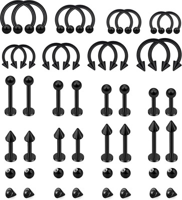 32 PCS Surgical Steel Lip Rings Set for Snake Bite, Monroe, Daith Piercings