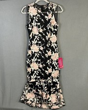Calvin Klein Women's Floral-Embroidered Overlay Dress Size 2 Black NWT