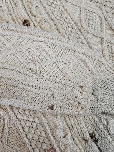 VTG Irish Fisherman Handknit Aran Wool Cardigan Cream Woolen Forge Barbas Mor XL - Picture 6 of 9