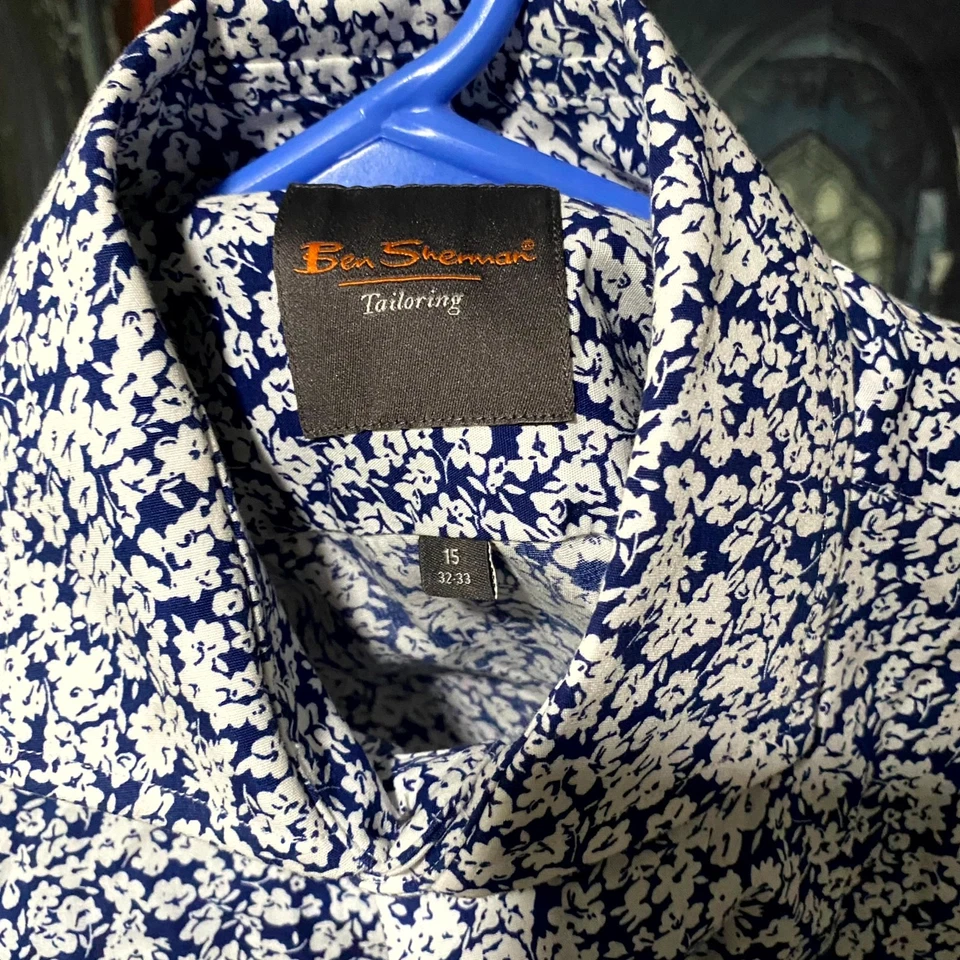 Мужская сорочка Ben Sherman 15/32-33 с белым цветочным узором для летнего отдыха на открытом воздухе - Изображение 4 из 4