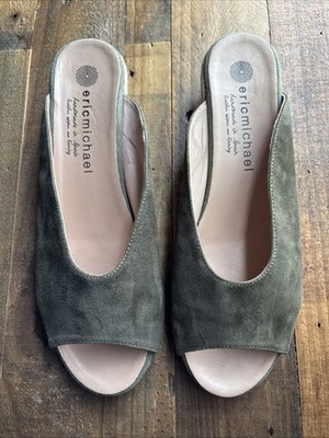 Eric Michael Green Suede Espadrille Slide Sandals Size 39 8.5-9