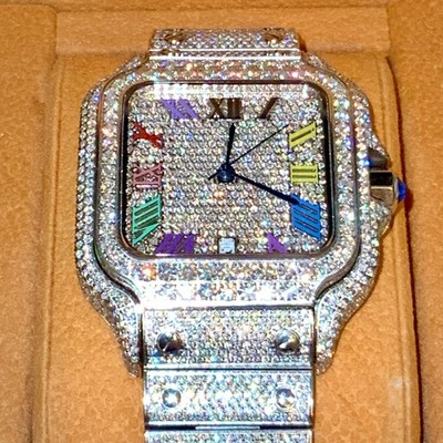 40mm Full Iced Out Moissanite Watch 19.20ct Genuine Stones Automatic Movement