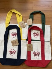 Trader Joe's Mini Canvas Tote Bag Set of 4 Yellow Red Green Navy