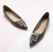 C.Paravano Women's Crystal Buckle Ballet Pointed Toe Slip On Dressy Shoes 10.5