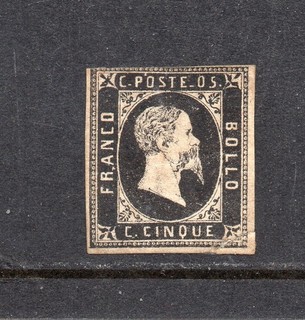 1851 ITALY SARDINIA SA# 1a 5c NERO FIRST PRINTING MINT $42500.00 CERTIFICATE WOW