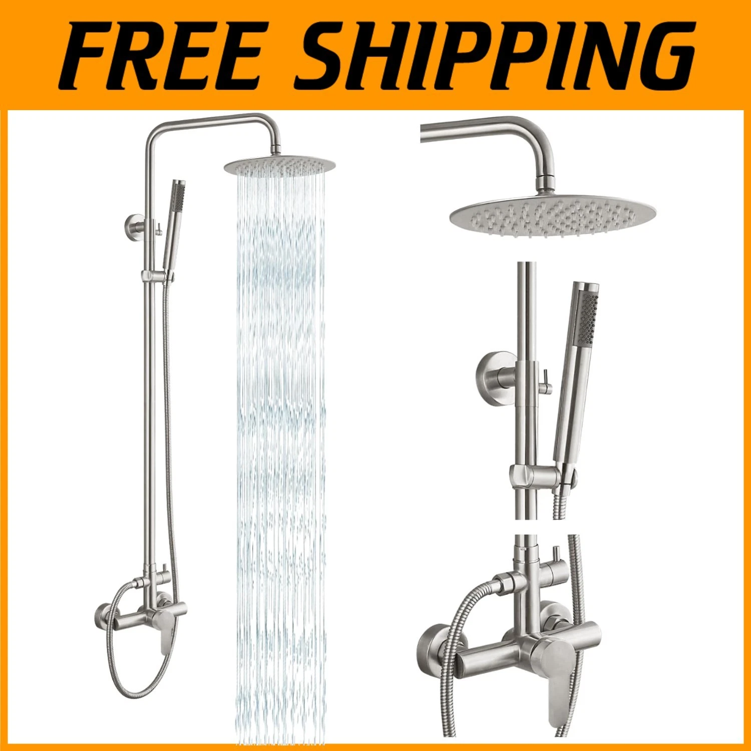 Stainless Steel Outdoor Shower Kit, Brushed Nickel