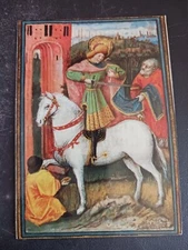 postcard art St Martin dividing his cloak Breviary Medieval painting unposted