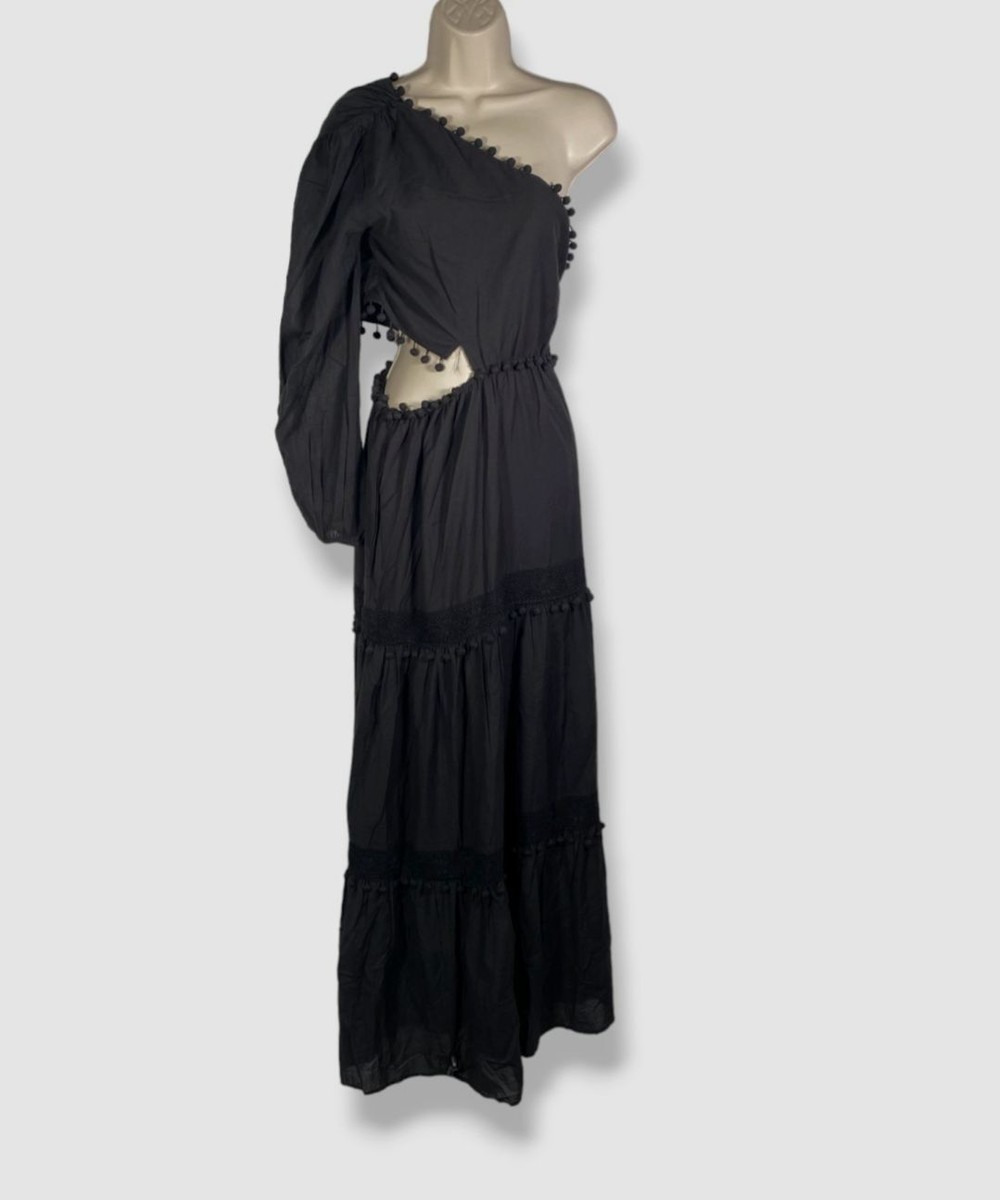 single sleeve cut out maxi dress in black ASOS DESIGN one sleeve cut out maxi dress in black