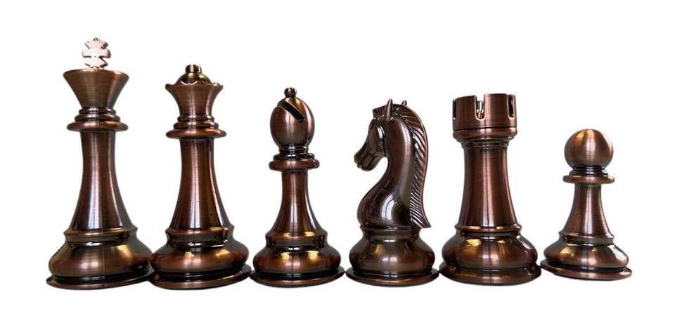 Copper & Bronze Satin Finish Chess Set - 4lbs+ Weight, 4.25 in. King - Image 3 of 4