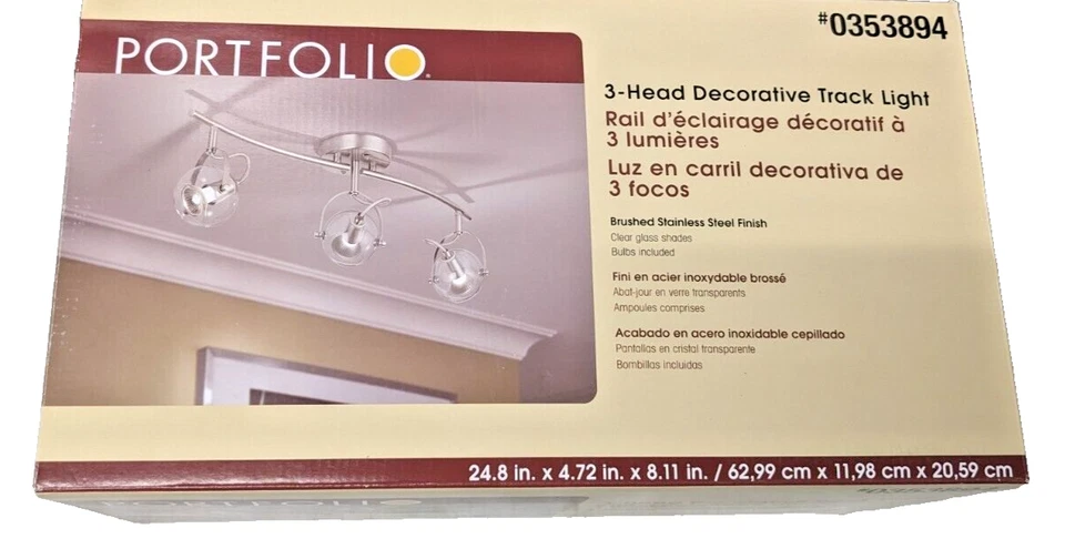 Portfolio Lighting 3-Head Decorative Track Light Brushed SS Finish NEW Foto 3 de 4