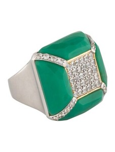 Authentic KARA ROSS Chrysoprase Sapphire Large Sterling Silver Gold Plated Ring Sz. 7-7.25