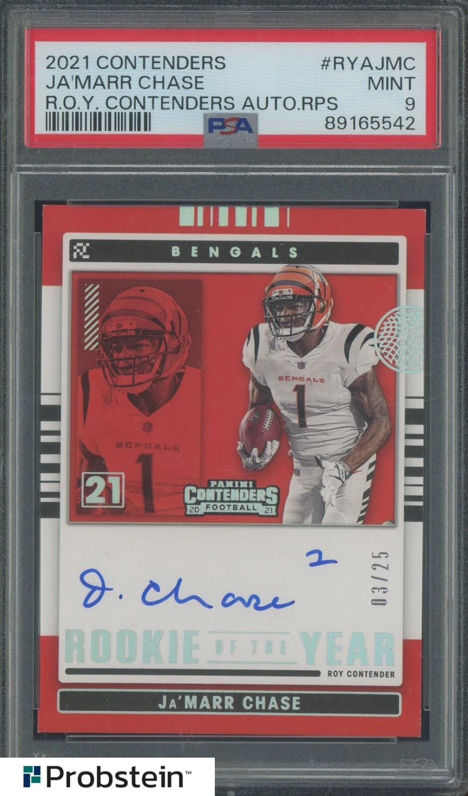 JaMarr Chase Panini Contenders Rookie of the Year Contenders Autographs Rps #RYAJMC Base