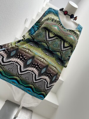 VIA APPIA DUE Gr. XL Tunika Shirt Kurzarm Curvy Allover Print A-Linie Longshirt