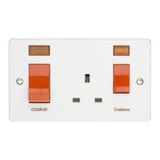 Crabtree Capital 4521/31 45A Cooker Switch DP Red Neon + Switched Socket