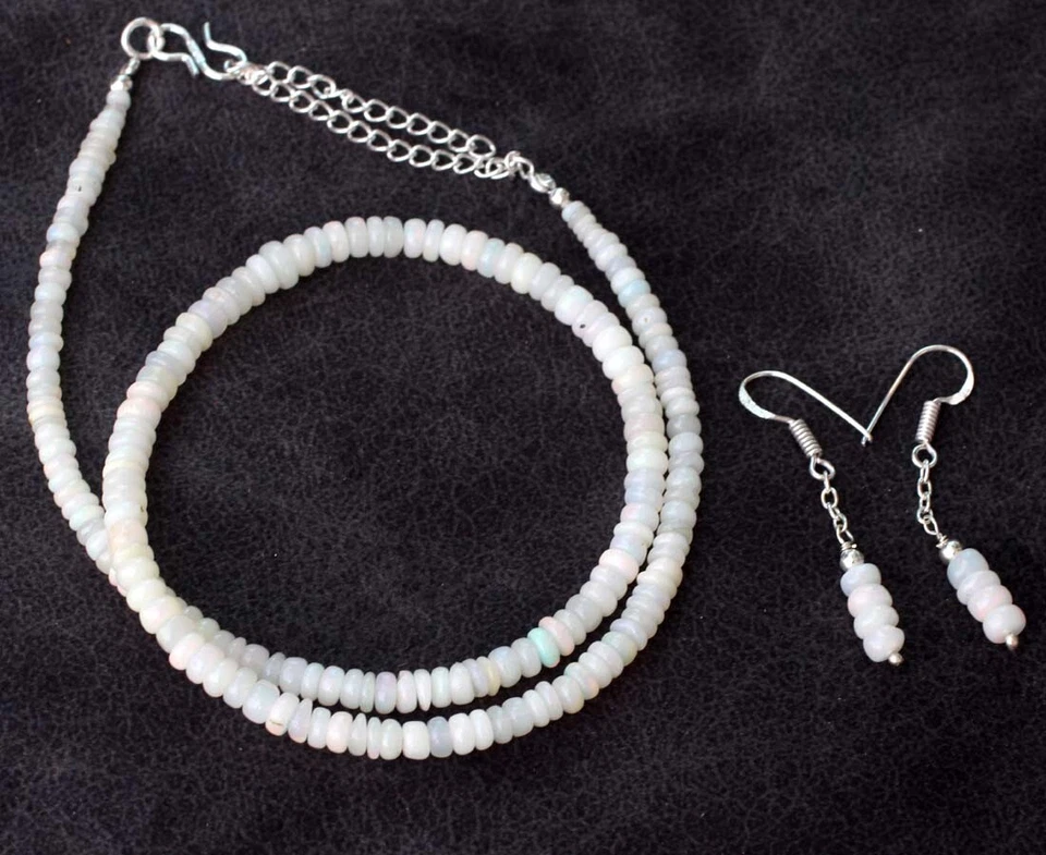 Juego de aretes gargantilla collar cuentas ópalo de fuego etíope natural 18+2|1,6" Foto 2 de 4