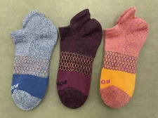 3 pairs bombas Youth Tri-Block Marl Ankle Sock (8-11 years old)  Size Y 3 Colors