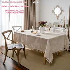 Retro Linen Tablecloth Tassel Rectangle Washable Dining Room Table Cover Cloth